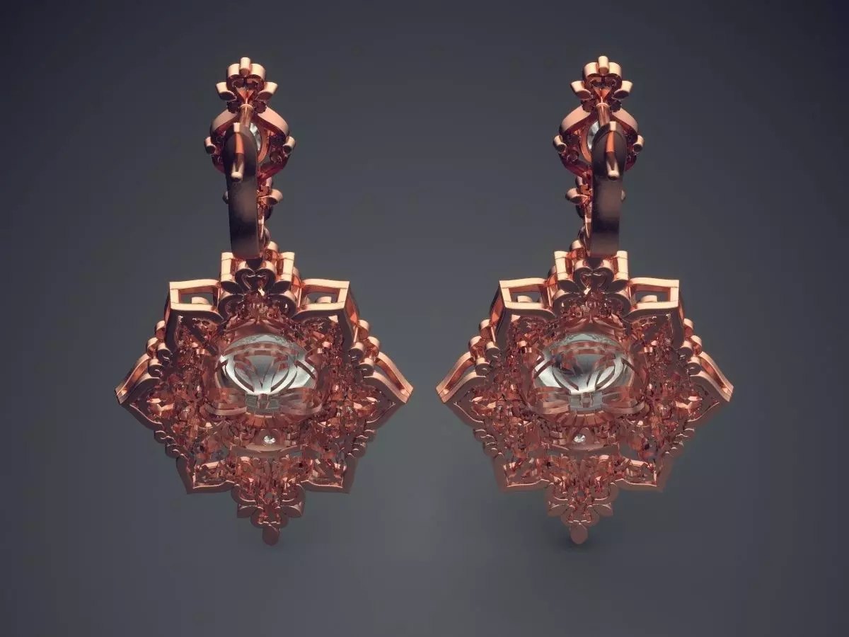 Luxurious Vintage Unique Earrings With Diamonds 3D print model_2