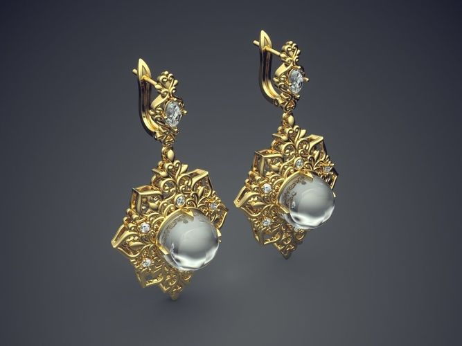 Luxurious Vintage Unique Earrings With Diamonds 3D print model
