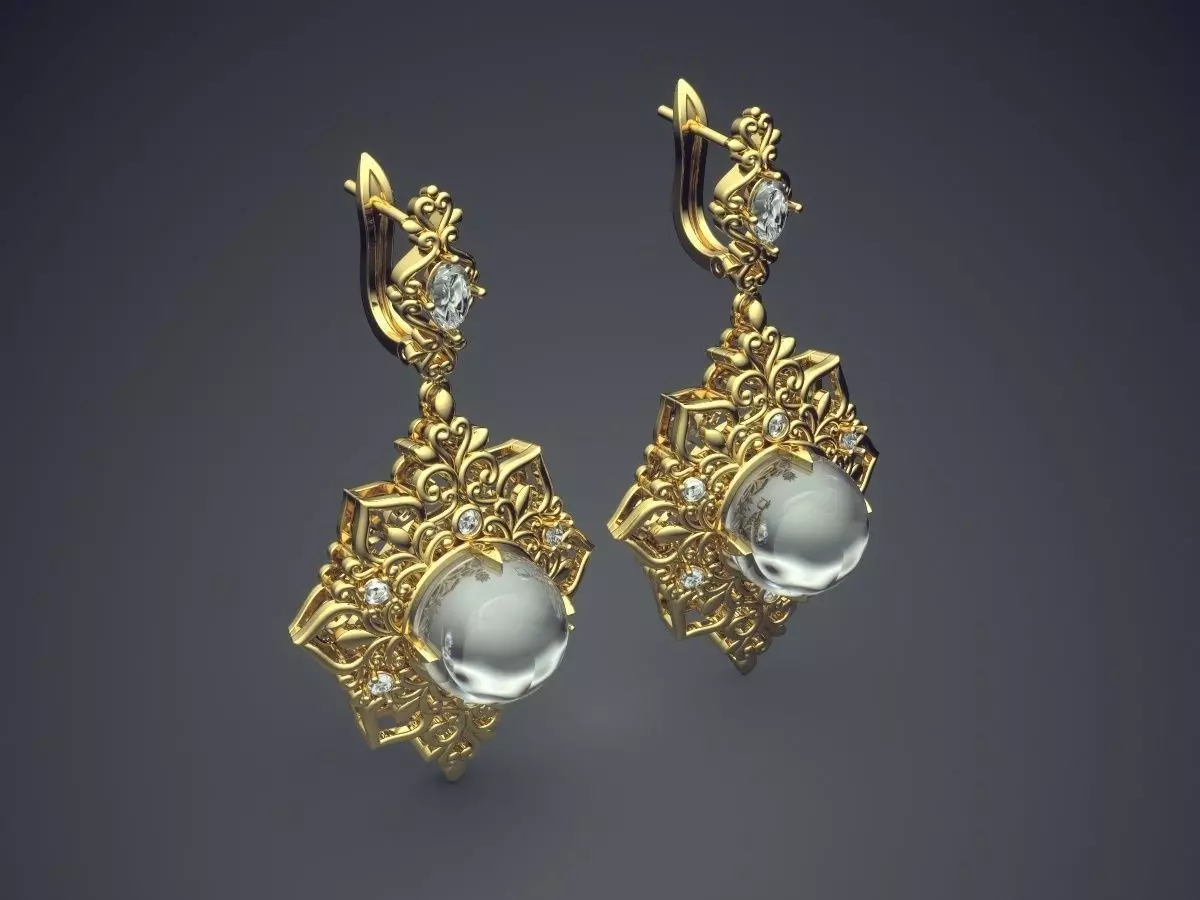 Luxurious Vintage Unique Earrings With Diamonds 3D print model_0