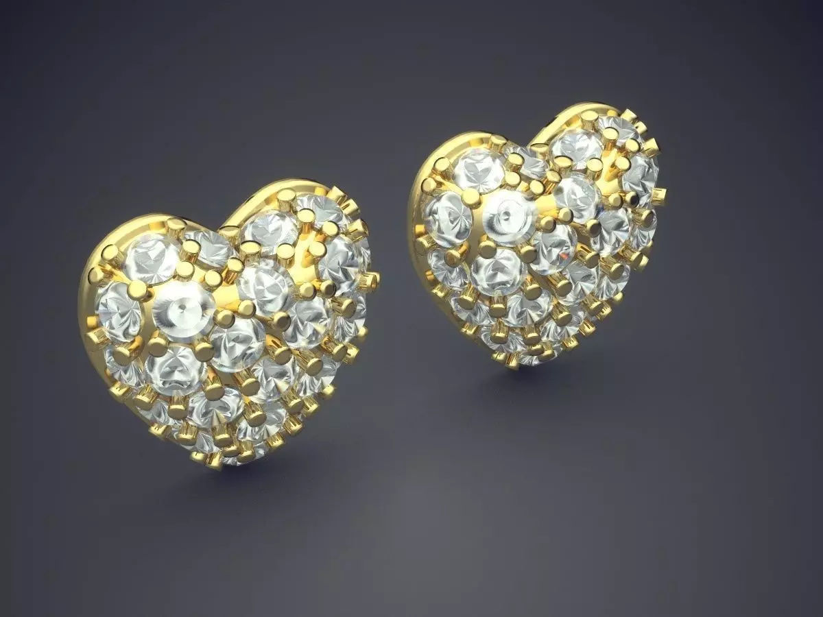 Heart-Shaped Beautiful Earrings with Diamonds 3D print model_0