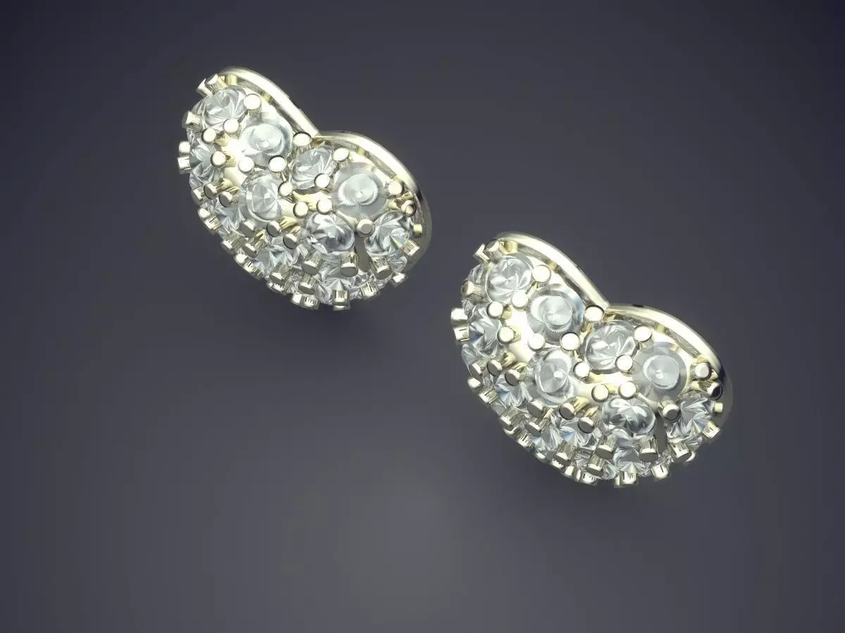 Heart-Shaped Beautiful Earrings with Diamonds 3D print model_1