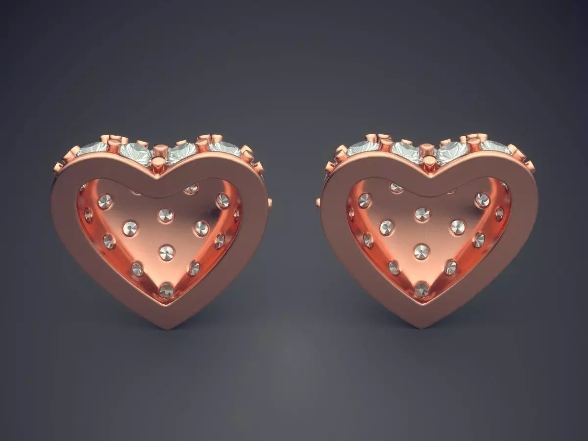 Heart-Shaped Beautiful Earrings with Diamonds 3D print model_2