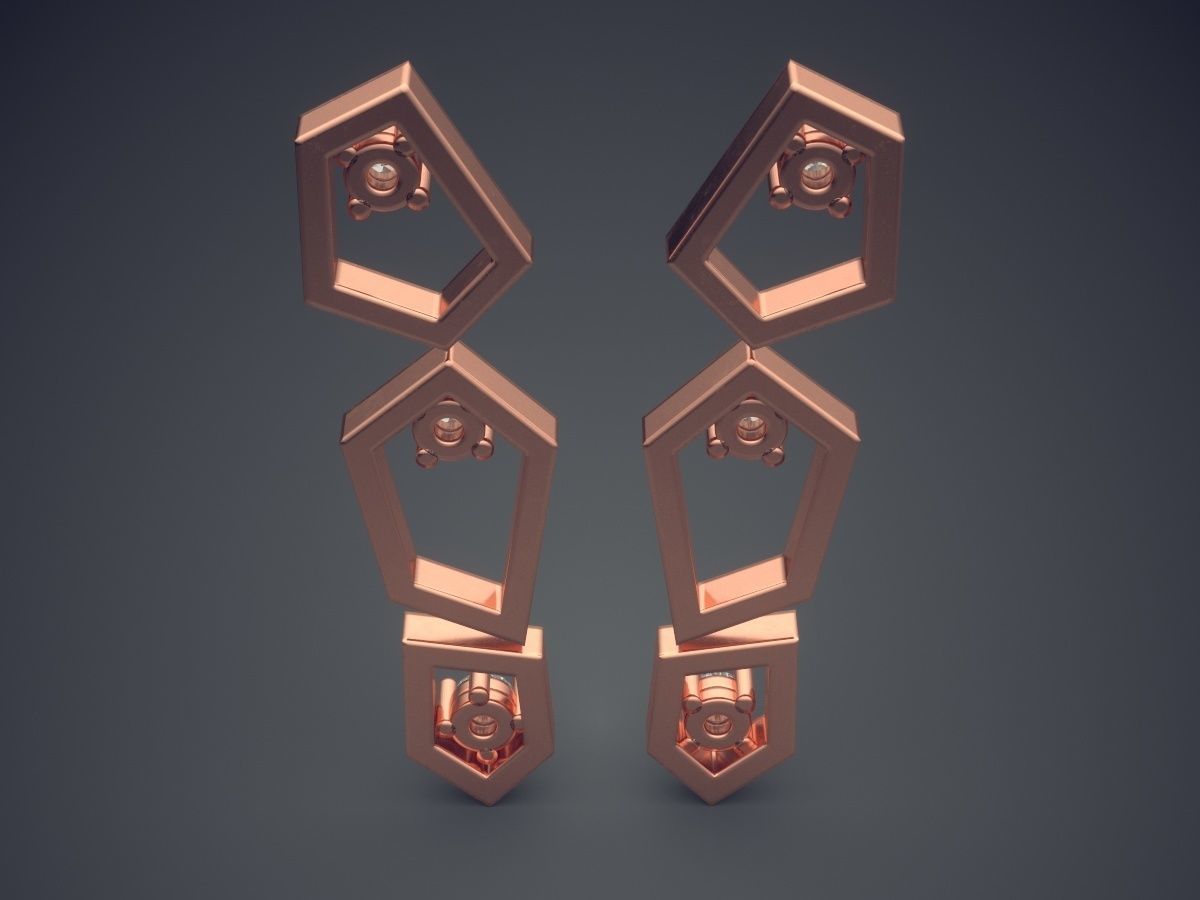 Beautiful Unique Golden Earrings 3D print model_2