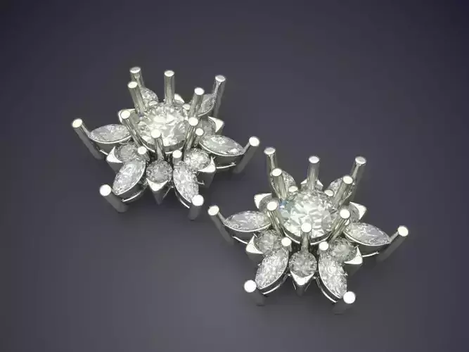 Flower-Shaped Luxurious Textured Earrings with Diamonds