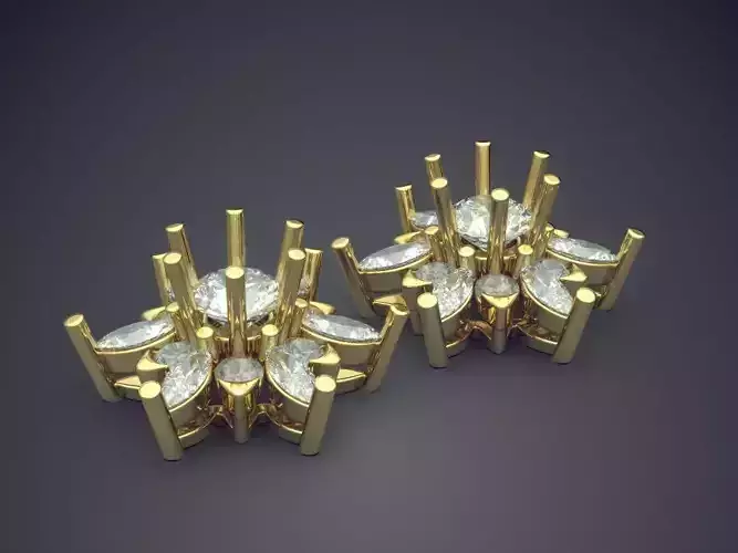 Flower-Shaped Luxurious Textured Earrings with Diamonds 3D print model