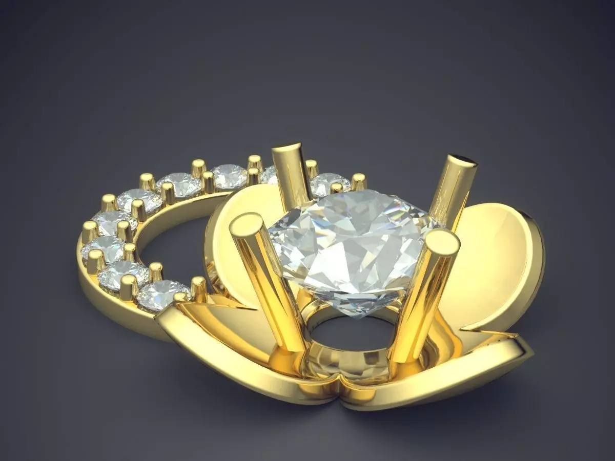 Flower-Shaped Luxurious Textured Pendant with Diamond 3D print model_0