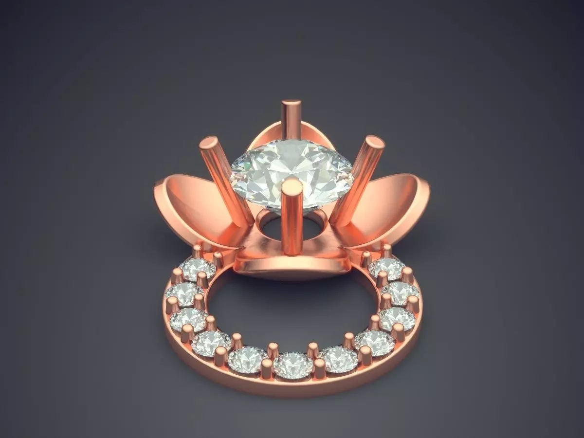 Flower-Shaped Luxurious Textured Pendant with Diamond 3D print model_2