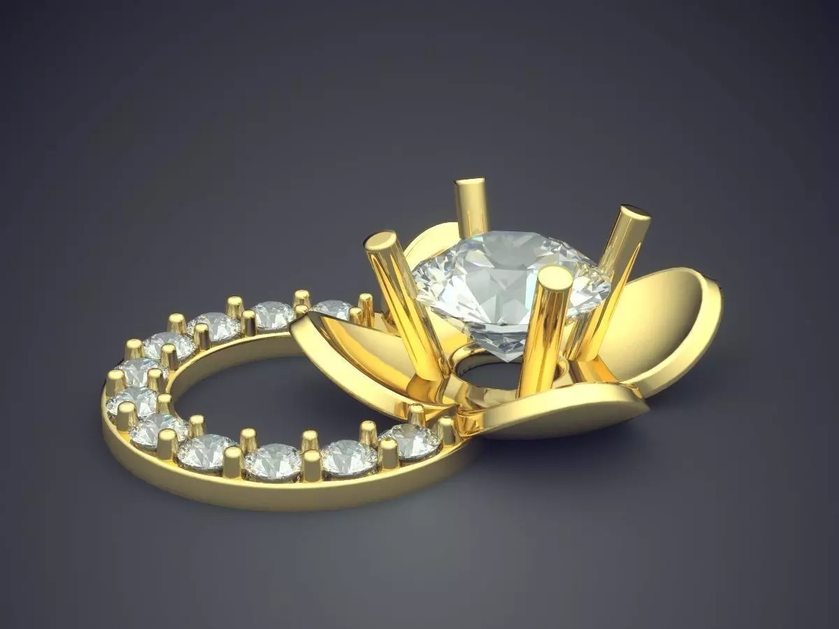 Flower-Shaped Luxurious Textured Pendant with Diamond 3D print model_3