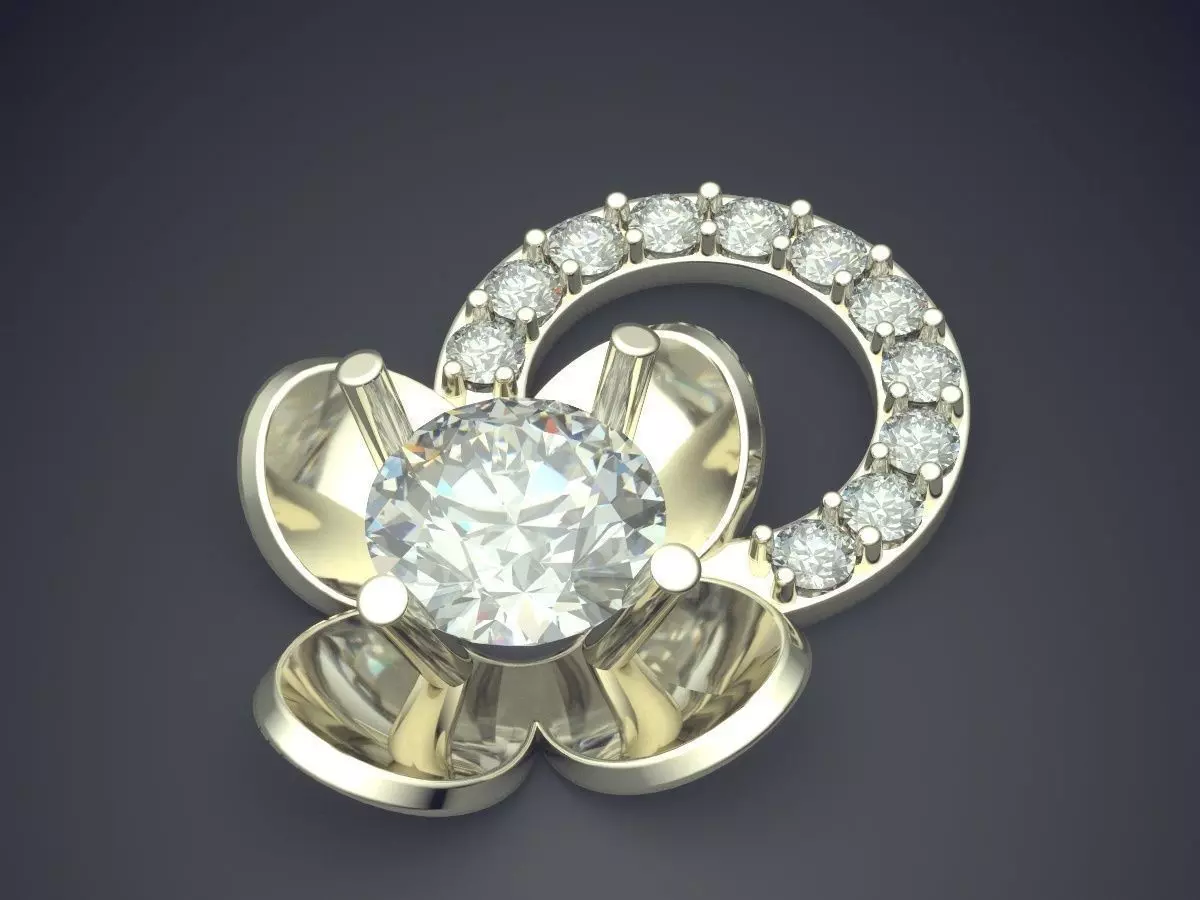 Flower-Shaped Luxurious Textured Pendant with Diamond 3D print model_1