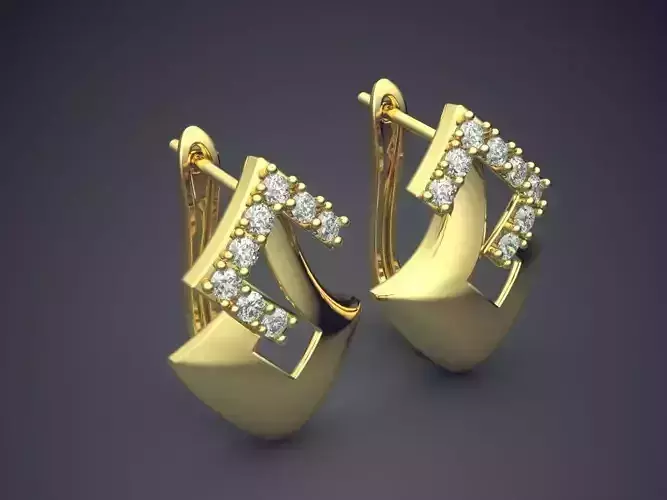Vintage Simple Minimalistic Earrings with Diamonds 3D print model
