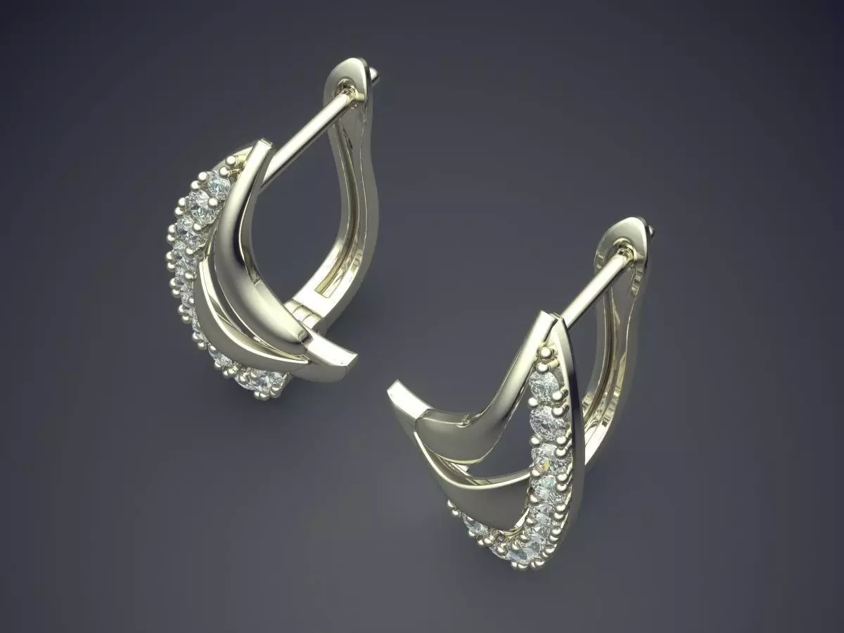 Vintage Unique Luxurious Earrings with Diamonds 3D print model_1
