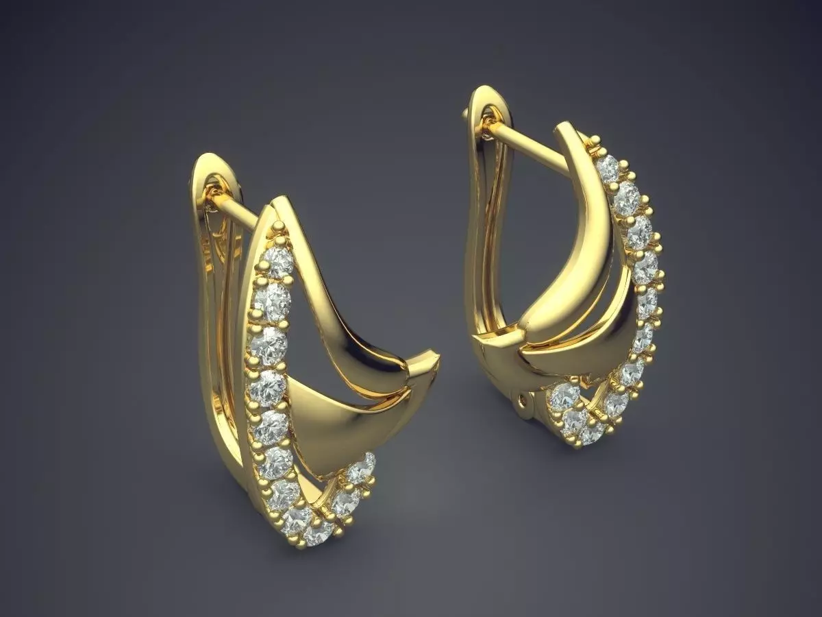 Vintage Unique Luxurious Earrings with Diamonds 3D print model_0