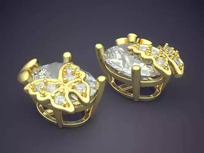 Beautiful Golden Diamond-Earrings with Butterflies