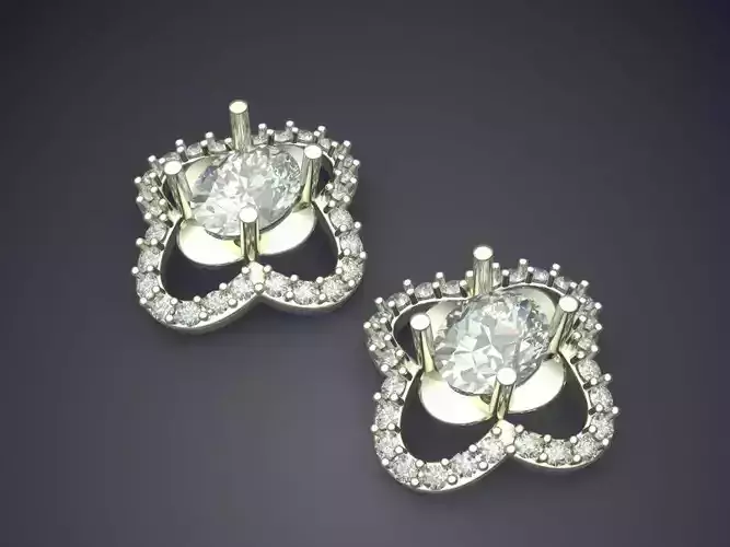 Golden Flower-Shaped Earrings with Diamonds
