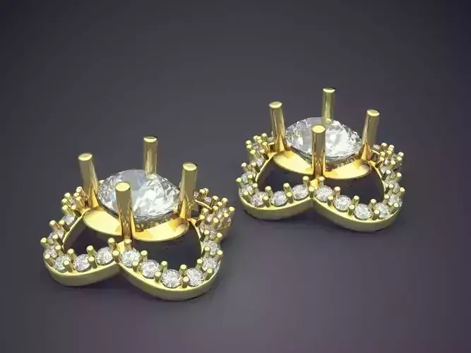 Golden Flower-Shaped Earrings with Diamonds