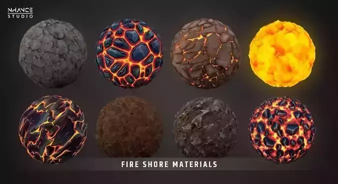 Stylized Fantasy Fire Shore Landscape Material Pack Texture