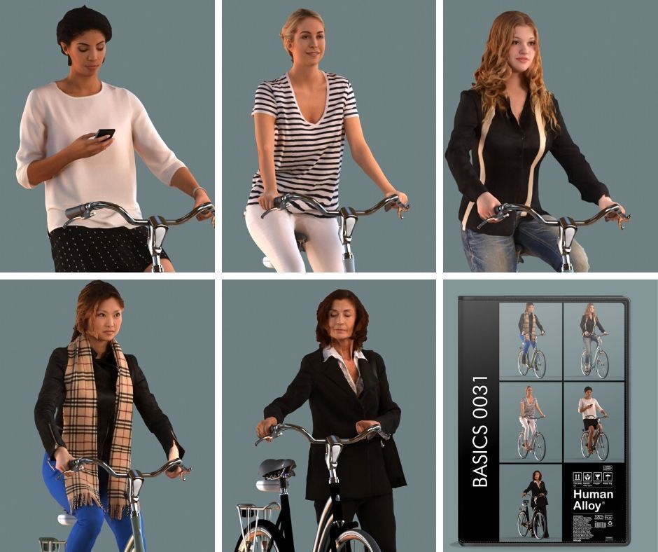 set of  3D women on bicycles low-poly 3D models Low-poly 3D model_1