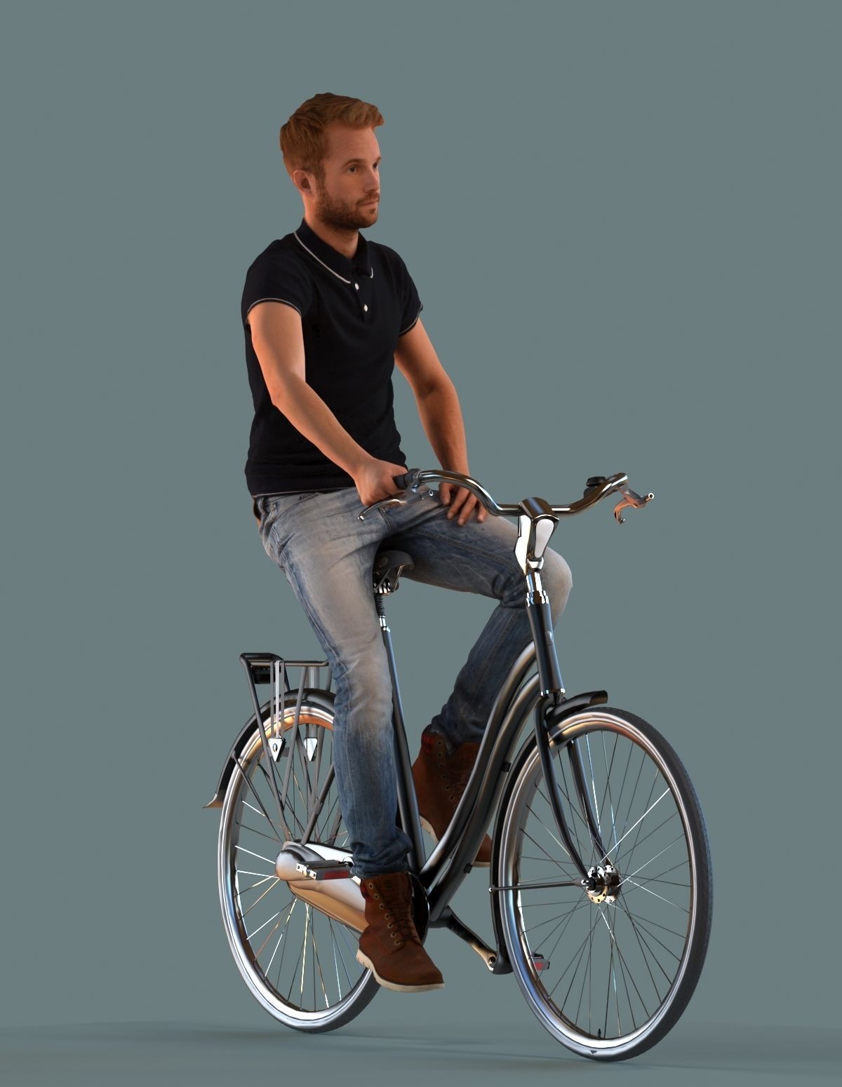 set of  3D men on bicycles or motor cycle low-poly 3D models Low-poly 3D model_4