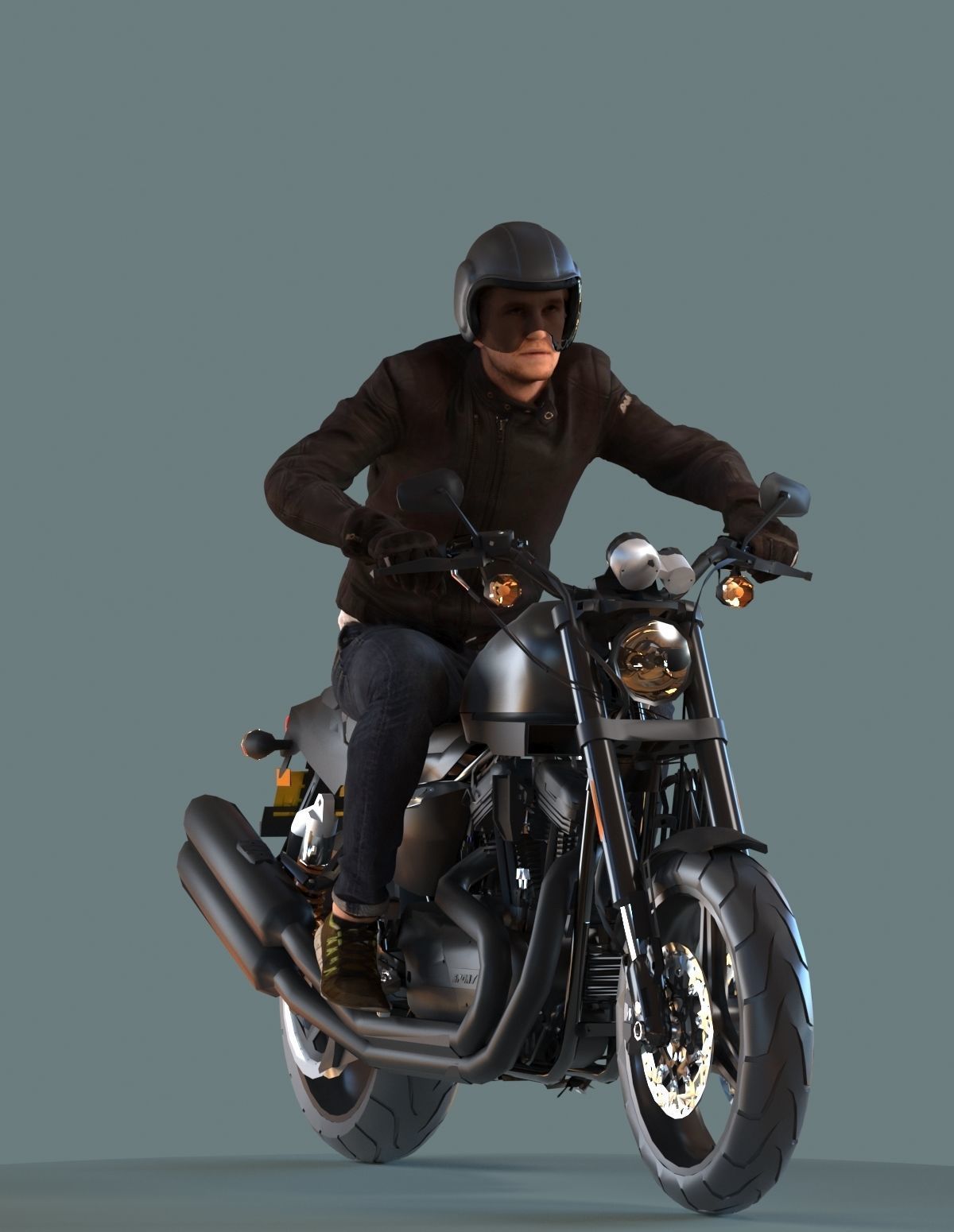 set of  3D men on bicycles or motor cycle low-poly 3D models Low-poly 3D model_2