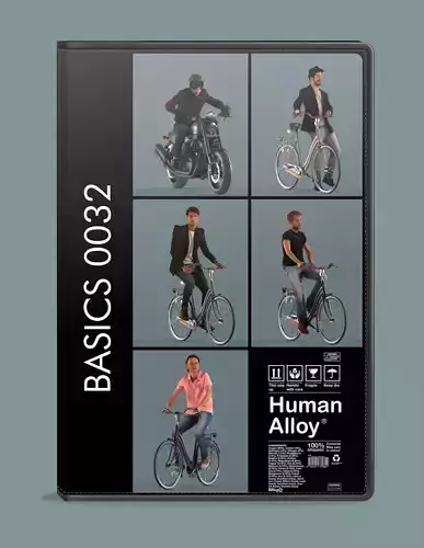 set of  3D men on bicycles or motor cycle low-poly 3D models Low-poly 3D model