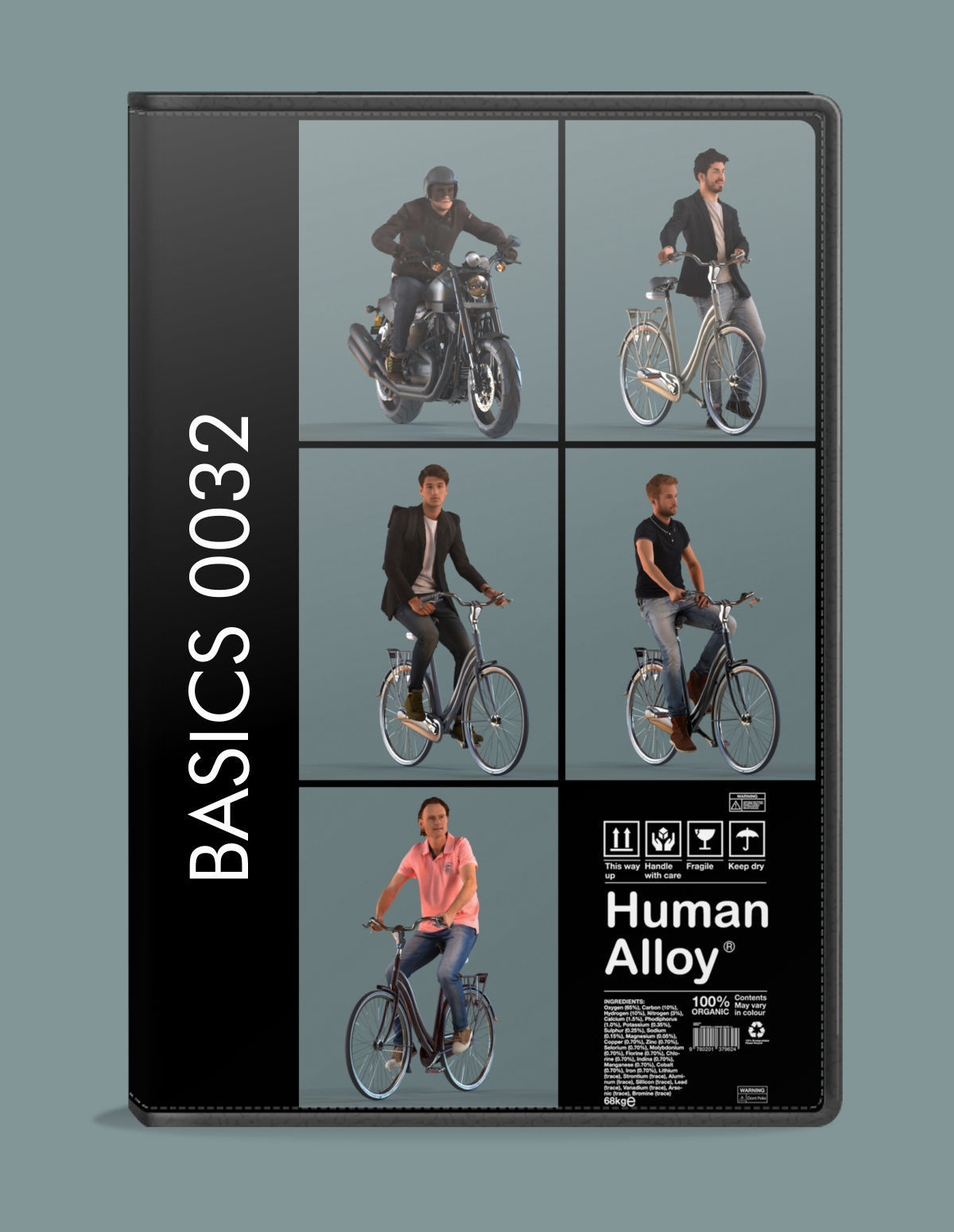 set of 3D men on bicycles or motor cycle low-poly 3D models