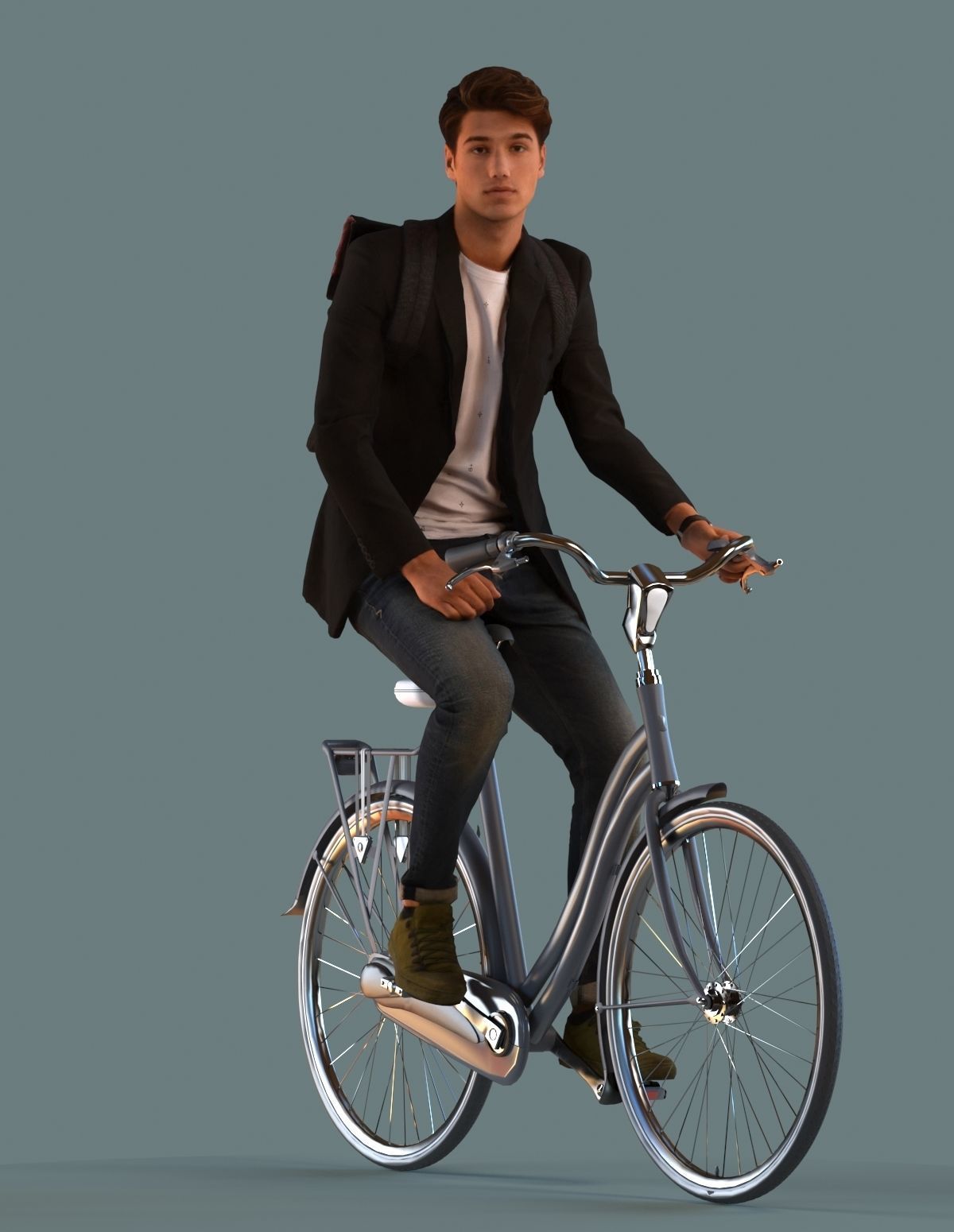 set of  3D men on bicycles or motor cycle low-poly 3D models Low-poly 3D model_3