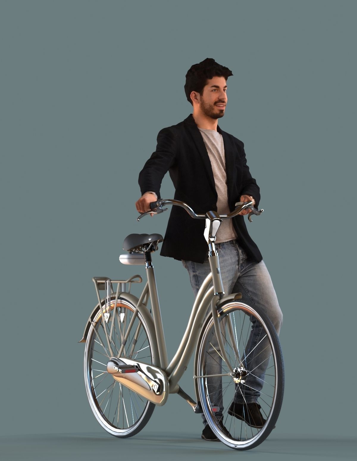 set of  3D men on bicycles or motor cycle low-poly 3D models Low-poly 3D model_1