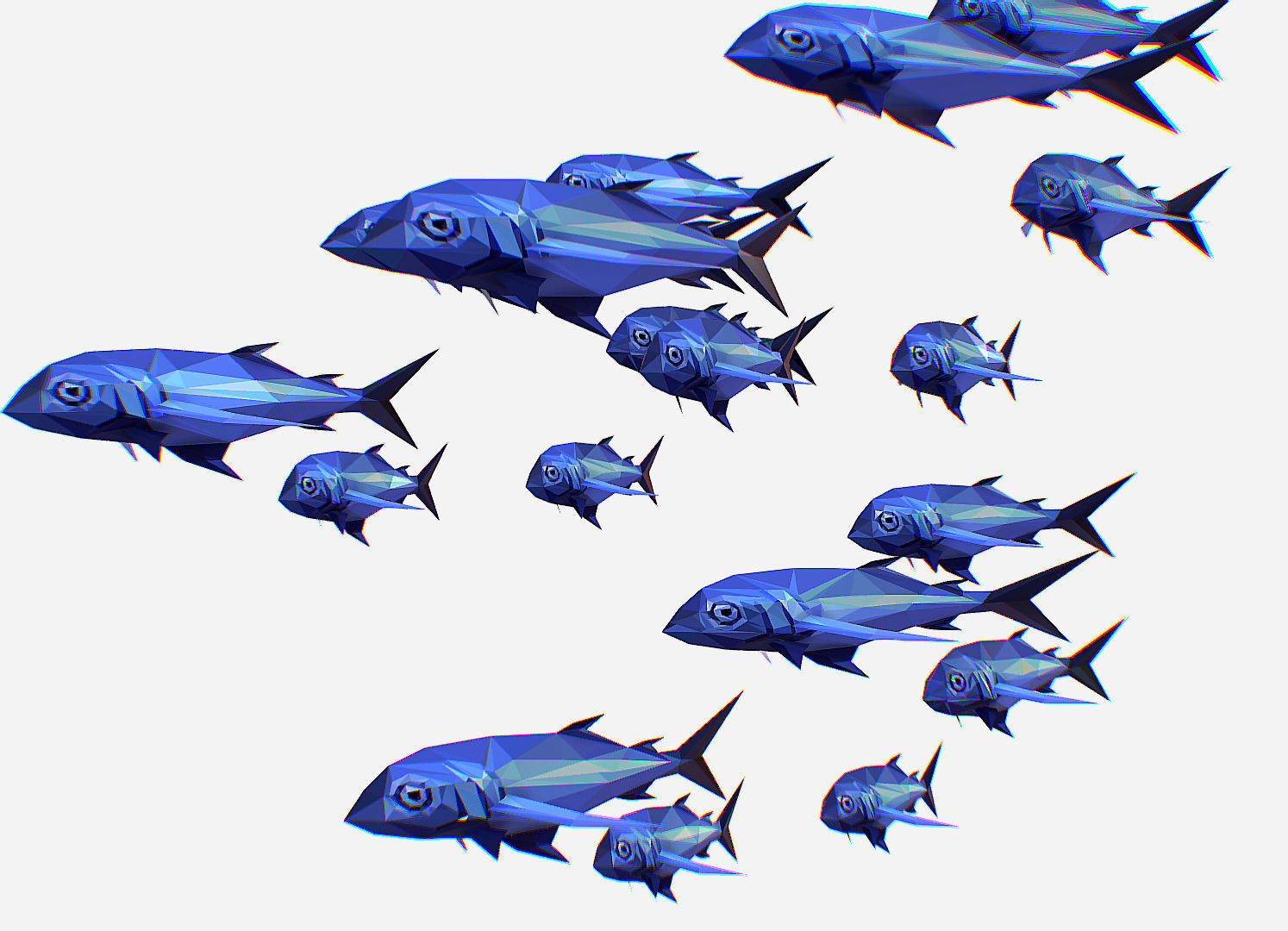 Animated Low Poly Art Flock Blue Sea Fish Low-poly 3D model_9