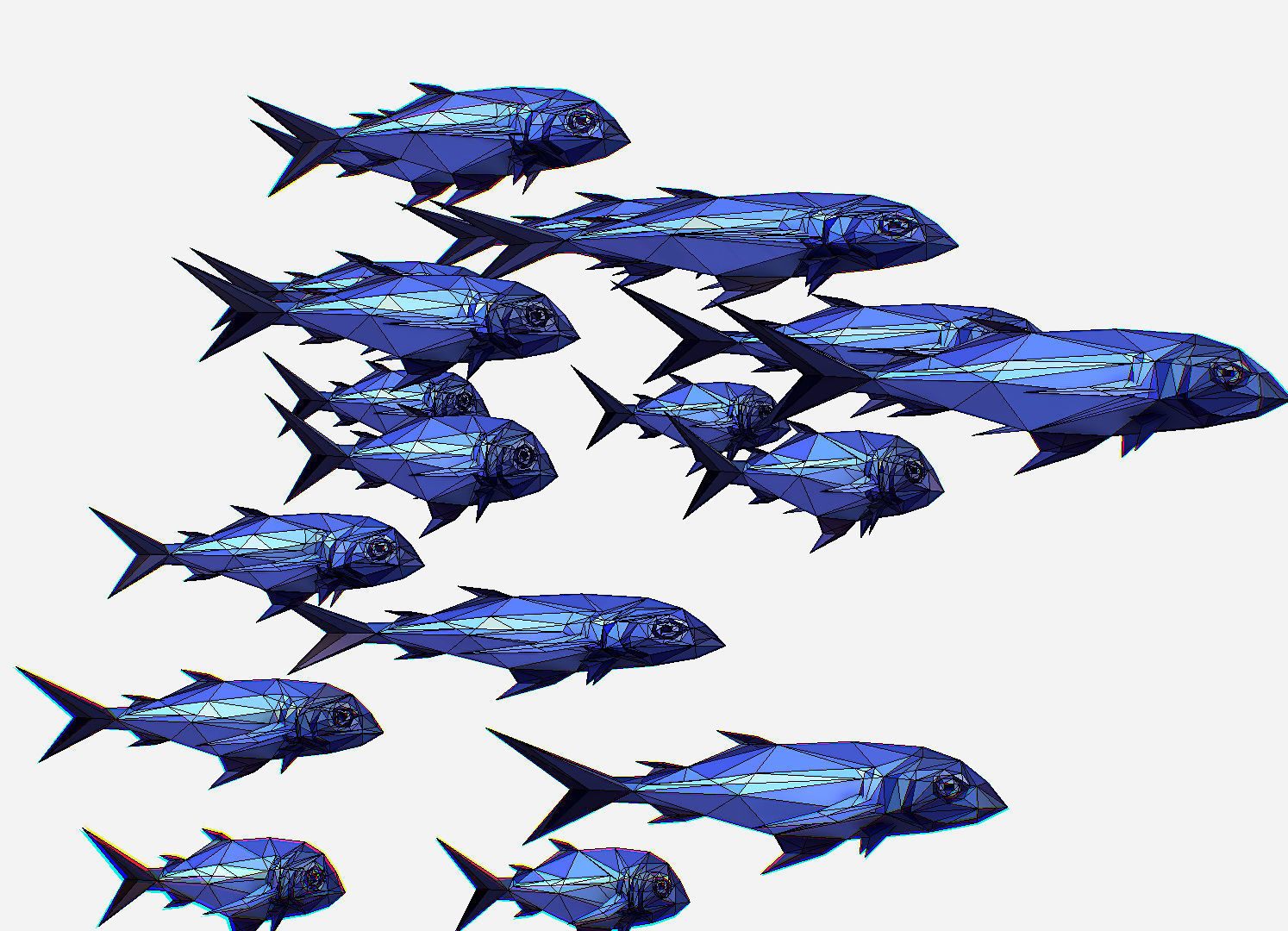 Animated Low Poly Art Flock Blue Sea Fish Low-poly 3D model_19
