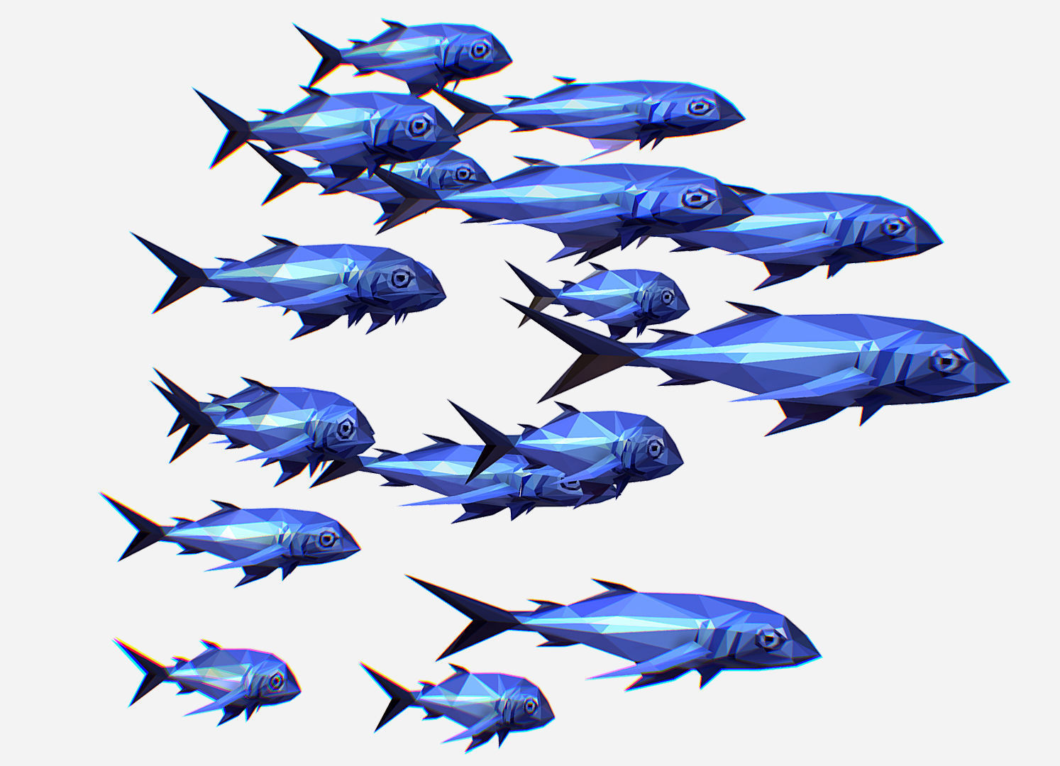 Animated Low Poly Art Flock Blue Sea Fish Low-poly 3D model_3