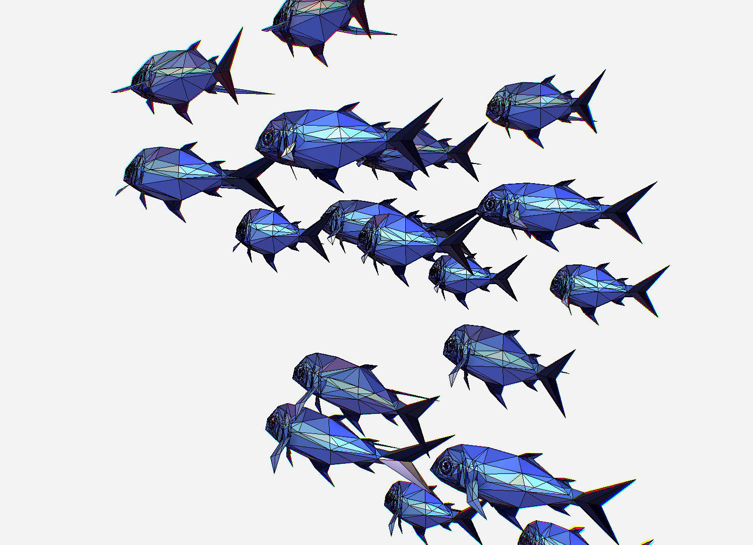 Animated Low Poly Art Flock Blue Sea Fish Low-poly 3D model_21