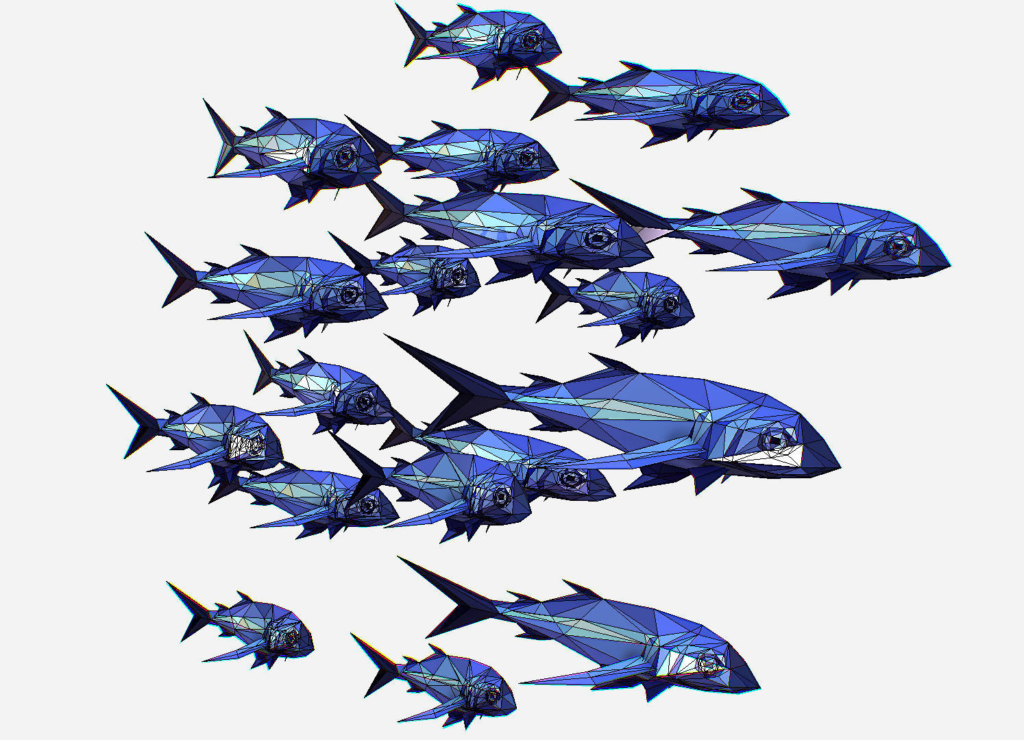 Animated Low Poly Art Flock Blue Sea Fish Low-poly 3D model_17