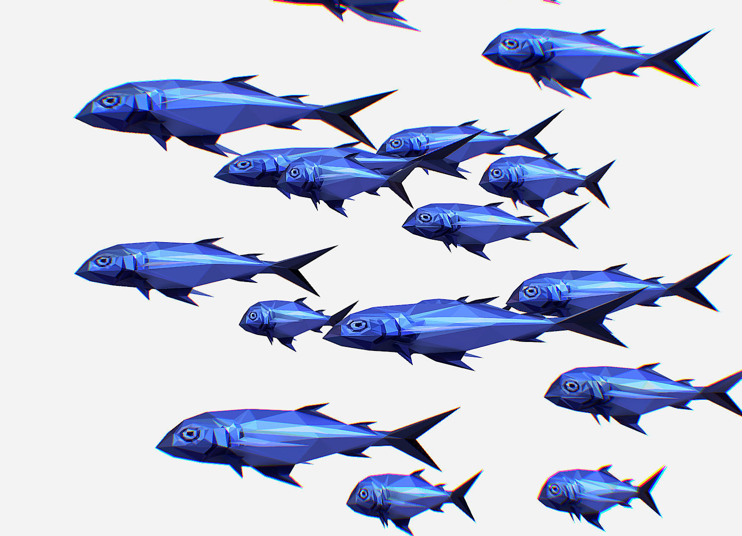 Animated Low Poly Art Flock Blue Sea Fish Low-poly 3D model_8