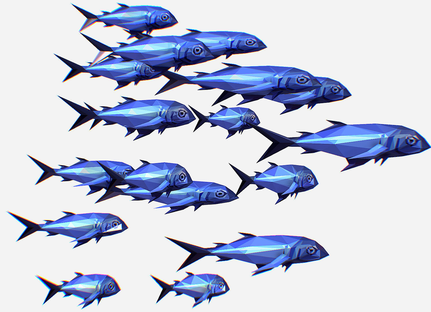 Animated Low Poly Art Flock Blue Sea Fish Low-poly 3D model_2