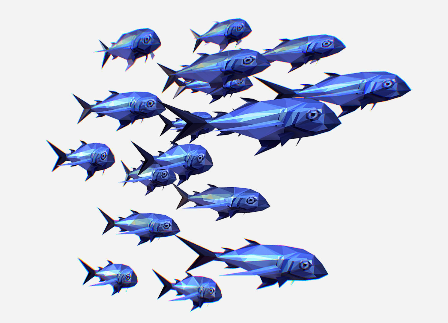 Animated Low Poly Art Flock Blue Sea Fish Low-poly 3D model_14
