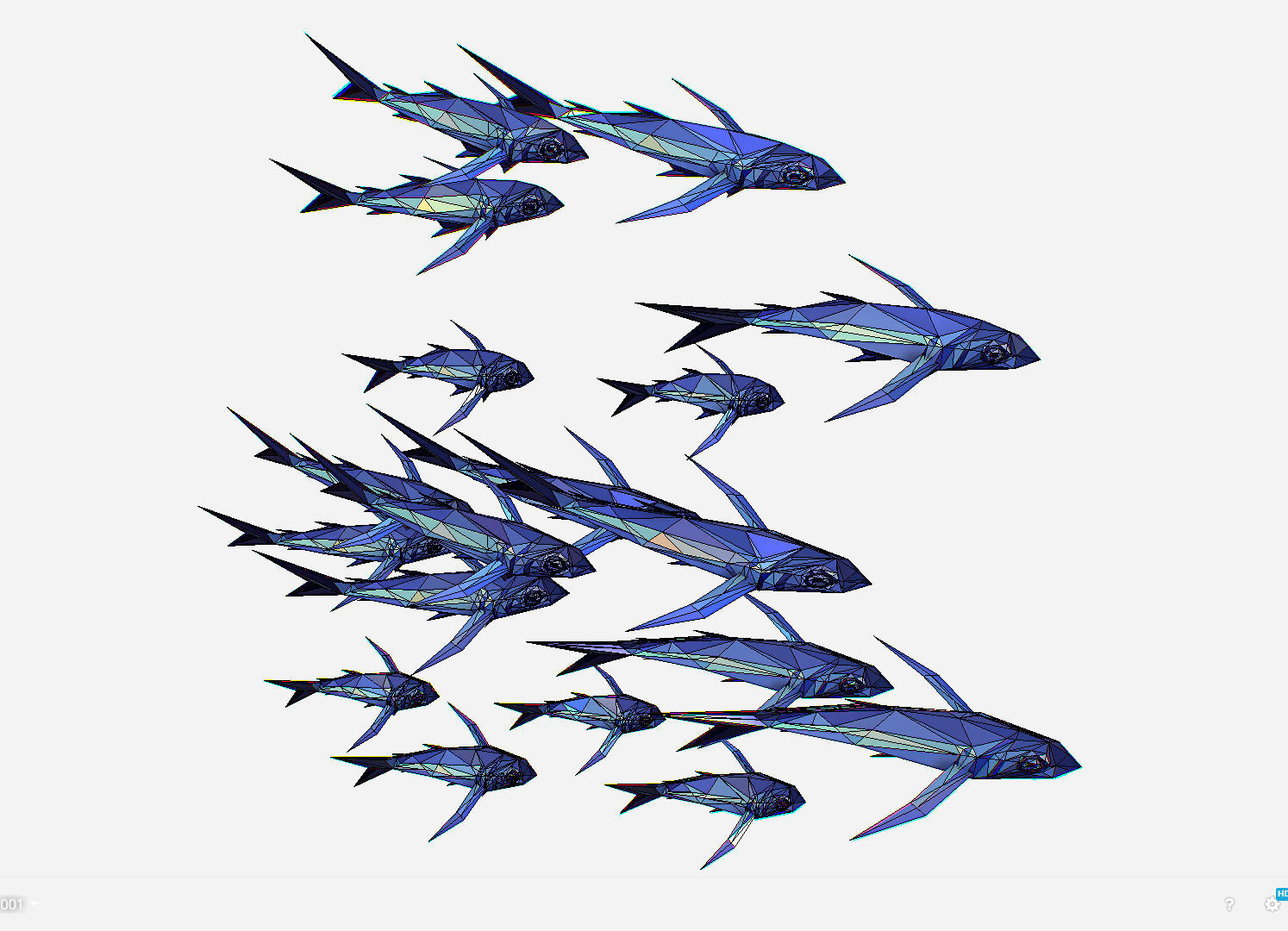 Animated Low Poly Art Flock Blue Sea Fish Low-poly 3D model_22
