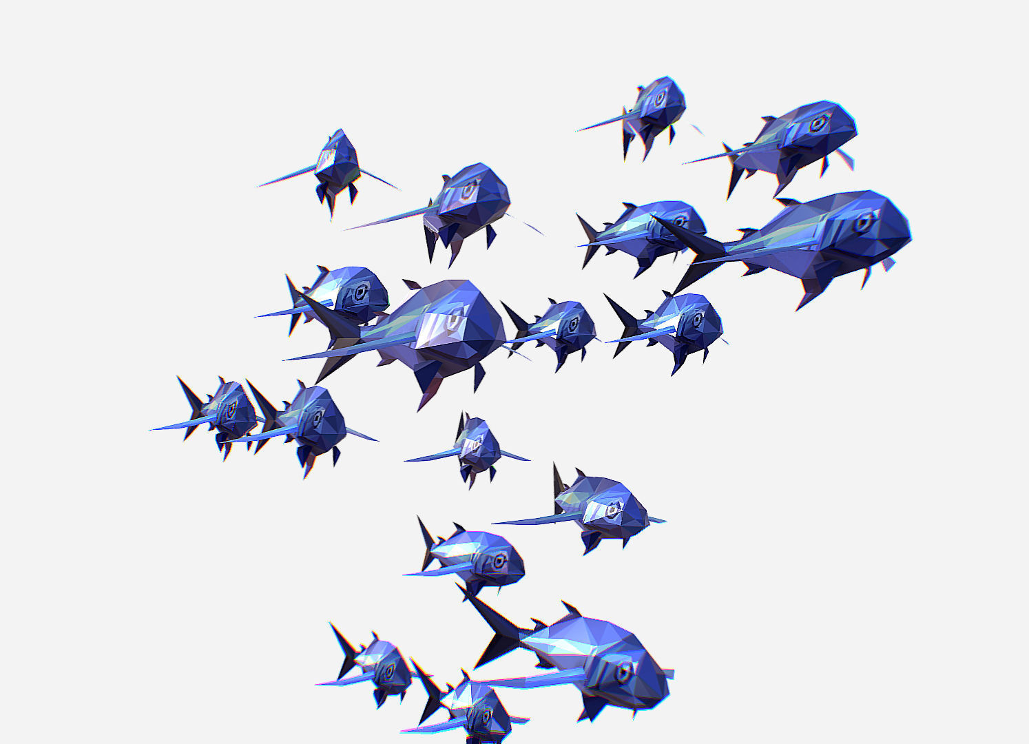 Animated Low Poly Art Flock Blue Sea Fish Low-poly 3D model_12