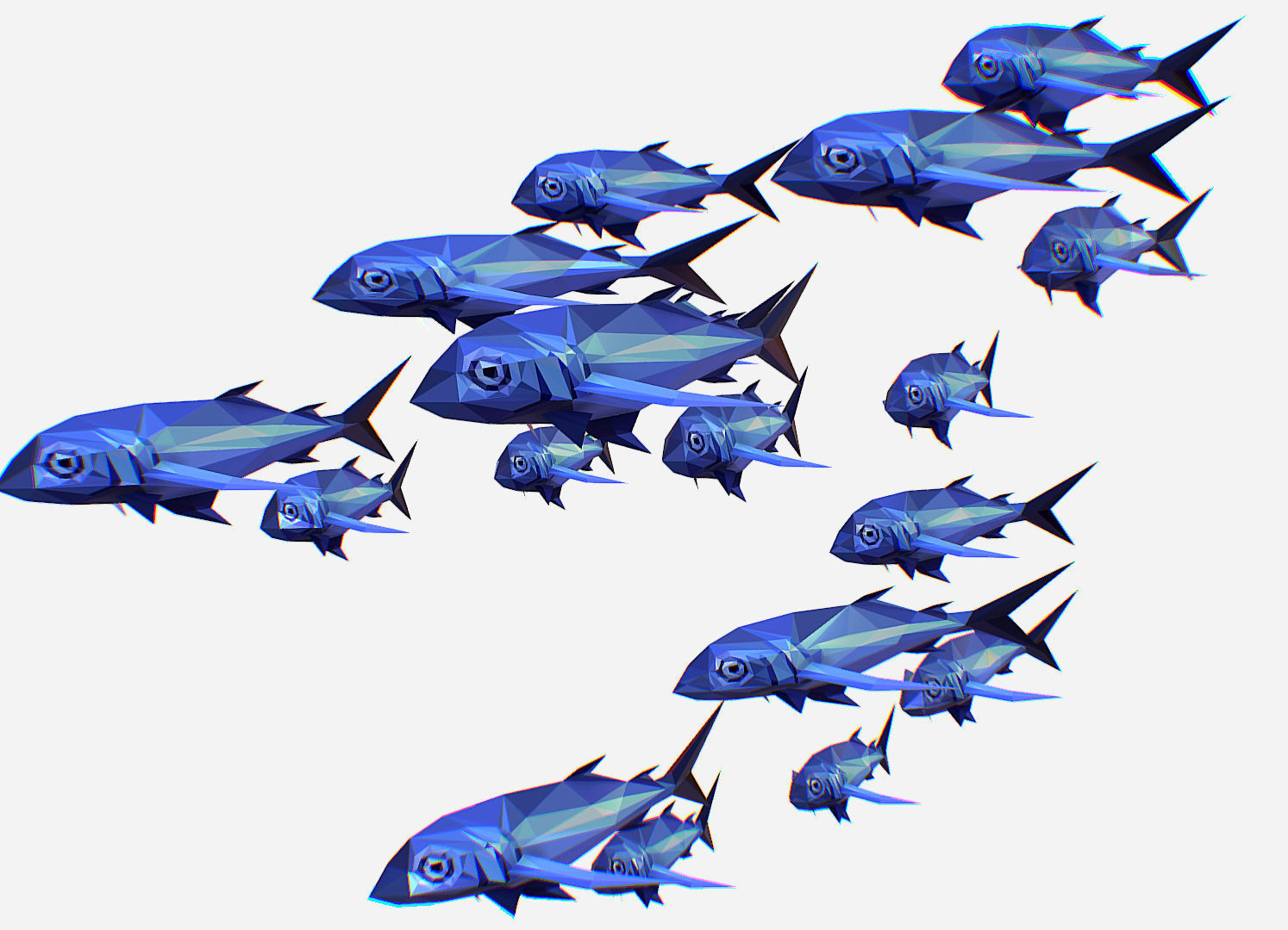 Animated Low Poly Art Flock Blue Sea Fish Low-poly 3D model_11
