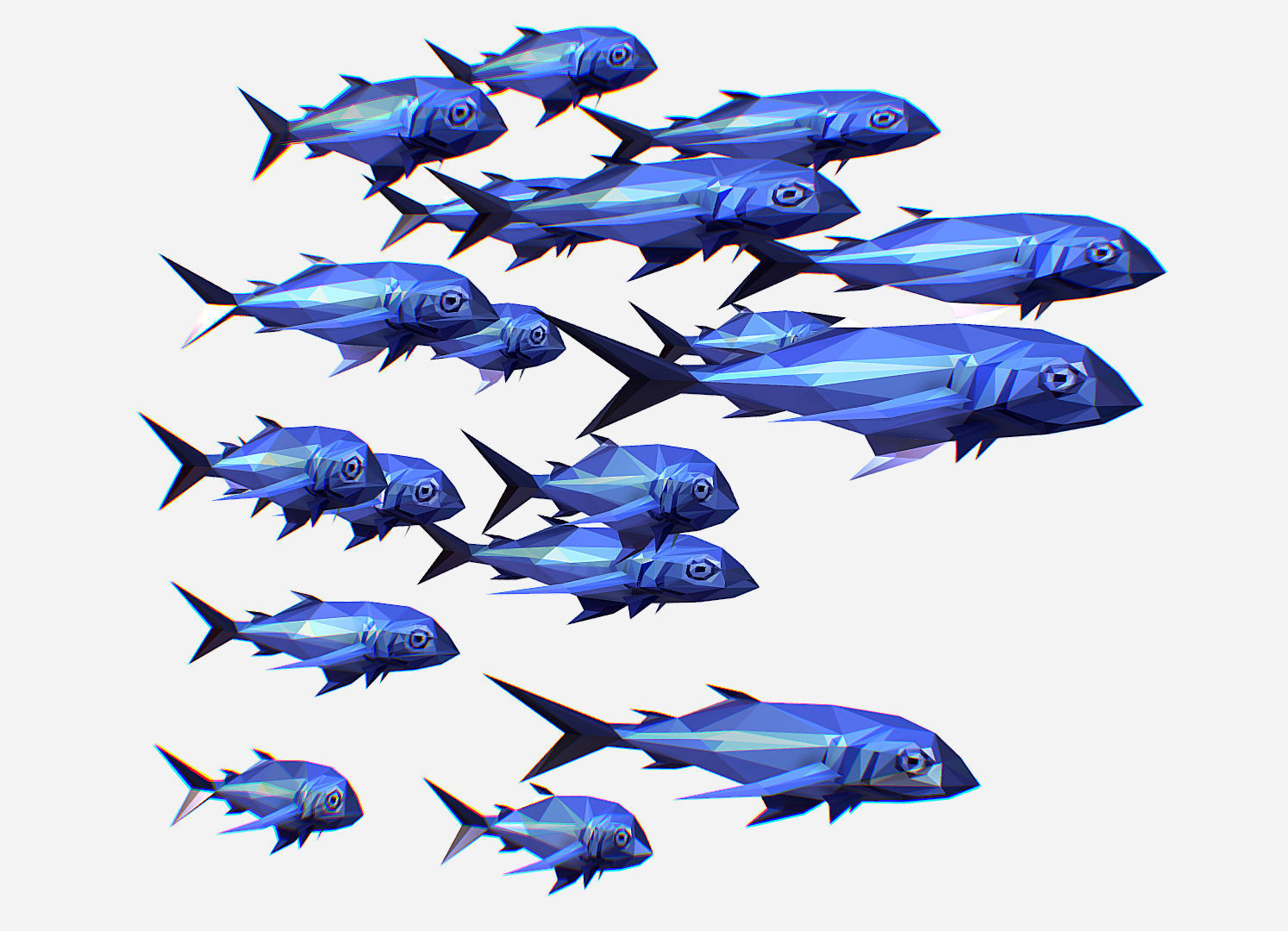 Animated Low Poly Art Flock Blue Sea Fish Low-poly 3D model_15