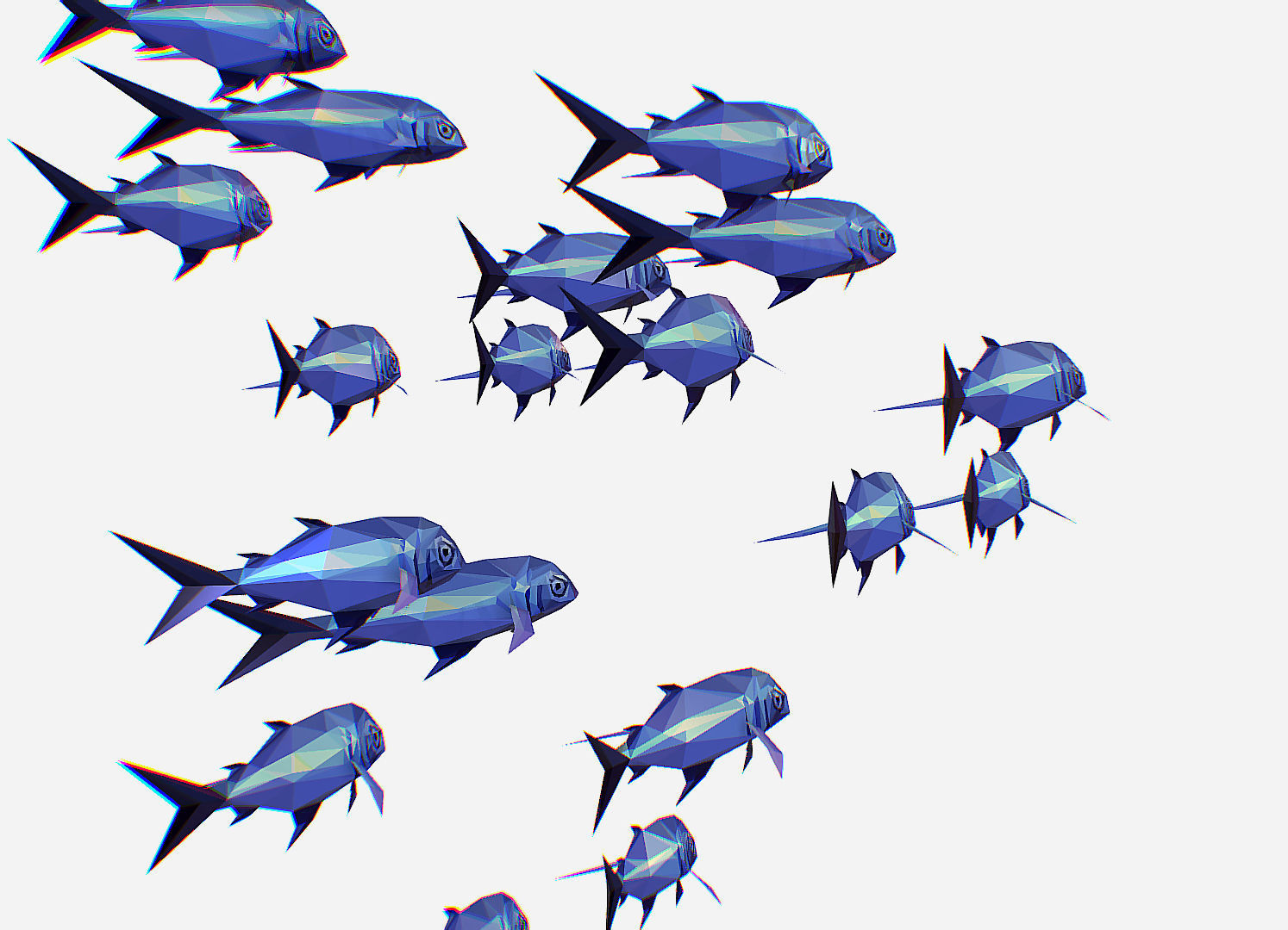 Animated Low Poly Art Flock Blue Sea Fish Low-poly 3D model_4
