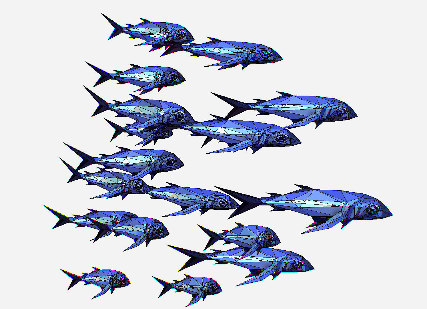 Animated Low Poly Art Flock Blue Sea Fish Low-poly 3D model_26