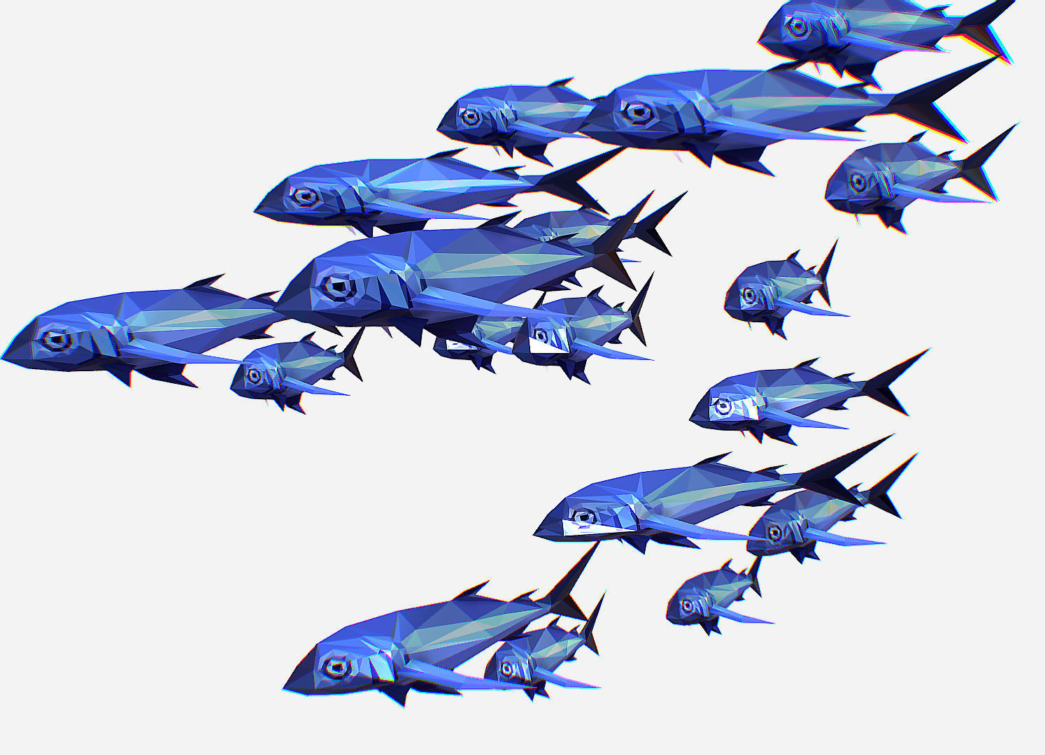 Animated Low Poly Art Flock Blue Sea Fish Low-poly 3D model_10