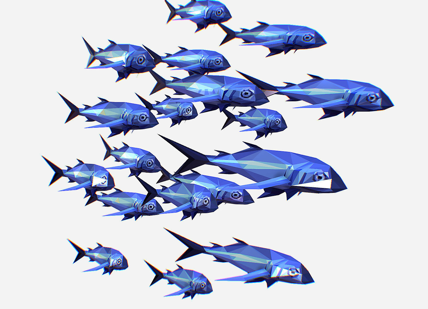 Animated Low Poly Art Flock Blue Sea Fish Low-poly 3D model_16