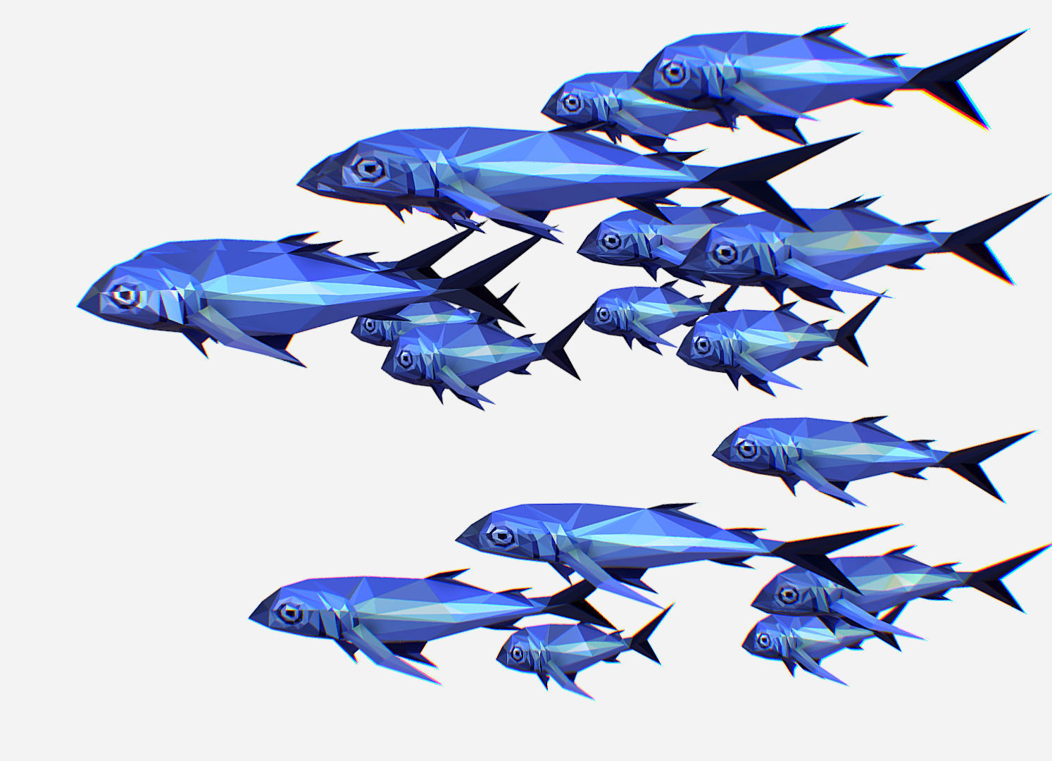 Animated Low Poly Art Flock Blue Sea Fish Low-poly 3D model_7