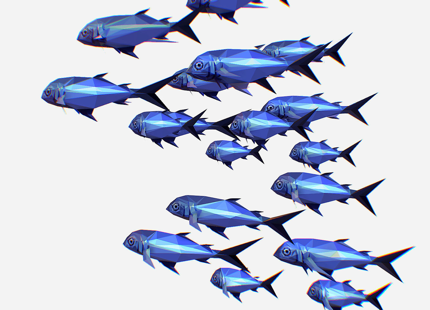Animated Low Poly Art Flock Blue Sea Fish Low-poly 3D model_6