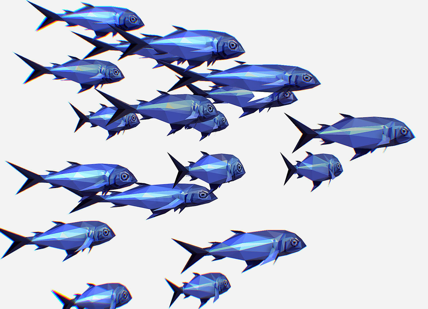 Animated Low Poly Art Flock Blue Sea Fish Low-poly 3D model_5
