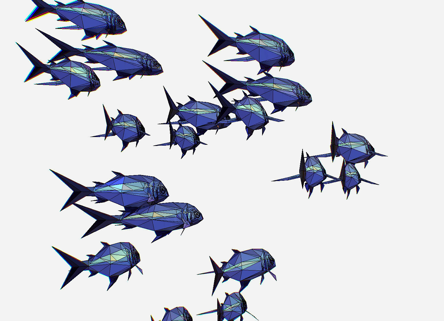 Animated Low Poly Art Flock Blue Sea Fish Low-poly 3D model_18