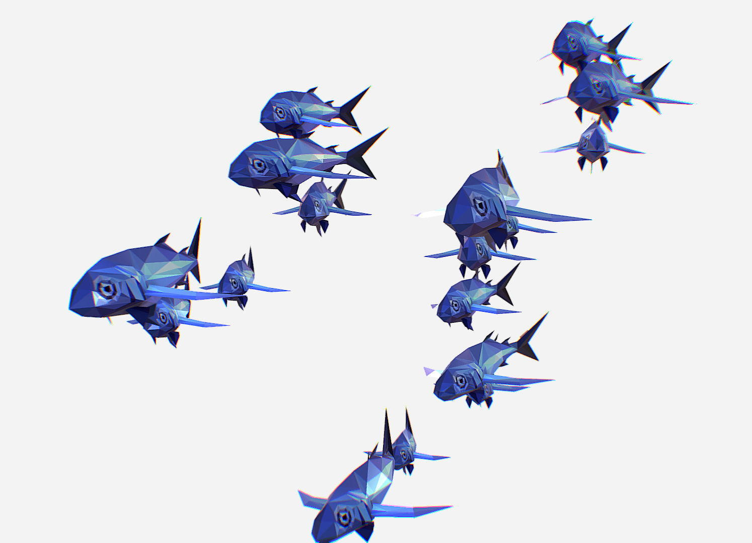 Animated Low Poly Art Flock Blue Sea Fish Low-poly 3D model_13