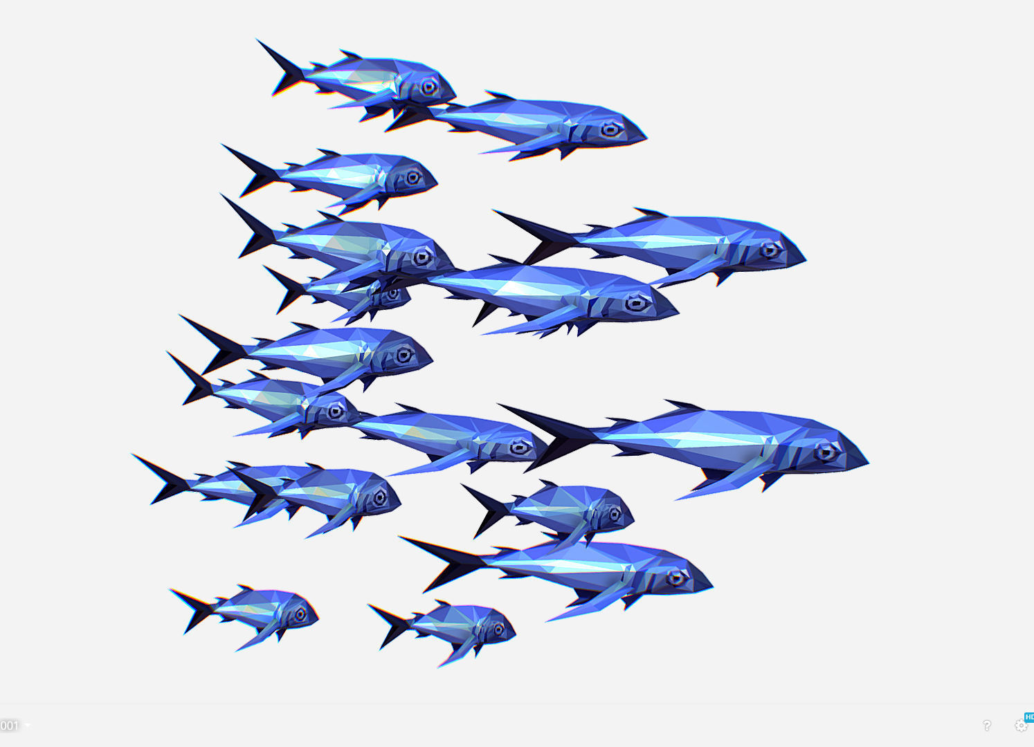 Animated Low Poly Art Flock Blue Sea Fish Low-poly 3D model_28