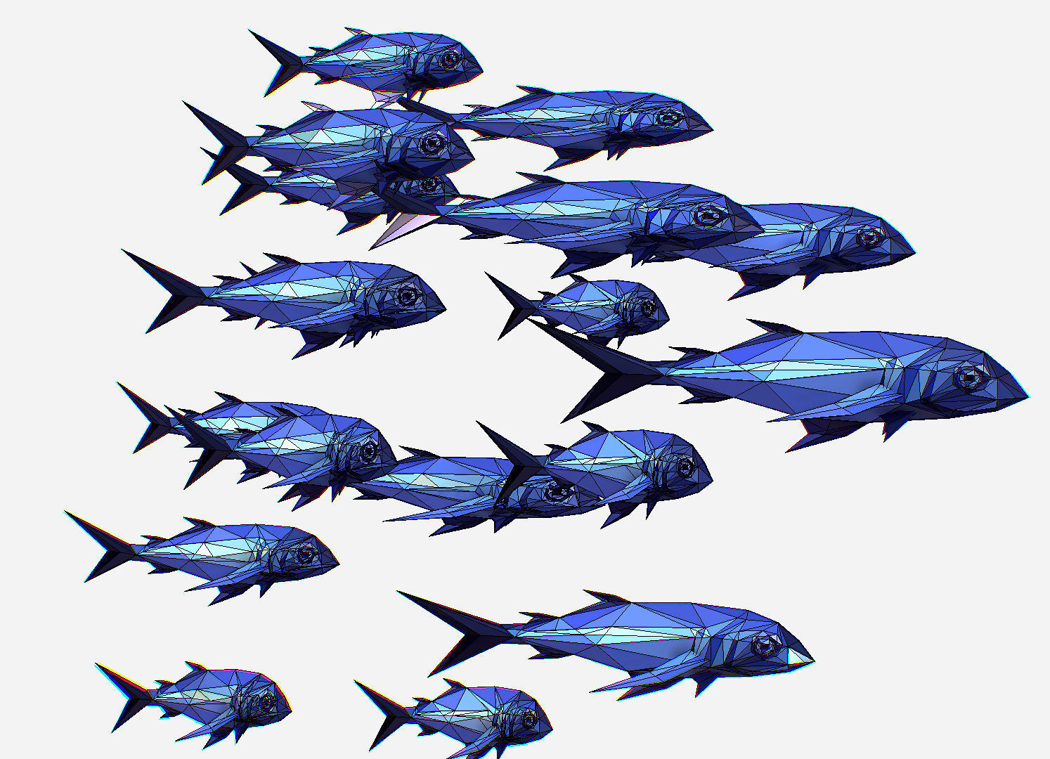 Animated Low Poly Art Flock Blue Sea Fish Low-poly 3D model_20